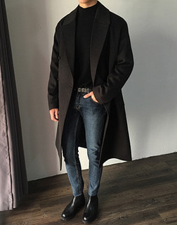 Premium wool double long coat(Black)